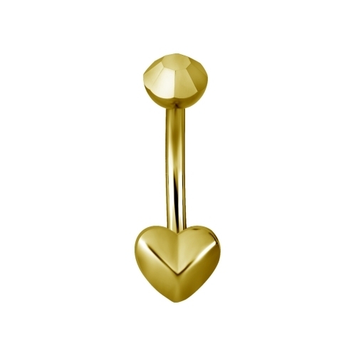 Gold Steel Belly Ring Faceted Heart - Faceted Top Ball