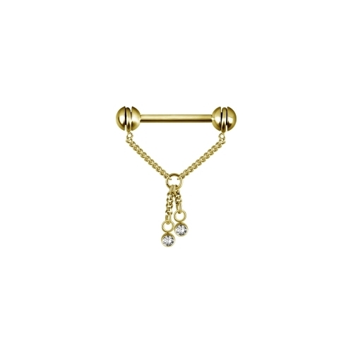 Gold Steel Nipple Bar Free Rotating Chain - Premium Crystals