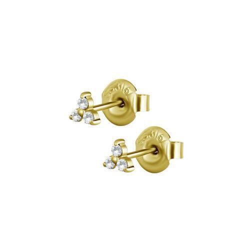 Gold Steel Ear Studs - Cubic Zirconia Trinity