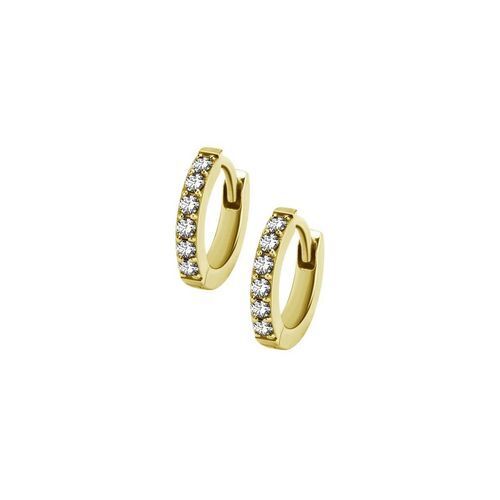 Gold Steel Huggies Hoop Earrings - Cubic Zirconia 20 Gauge - 7mm