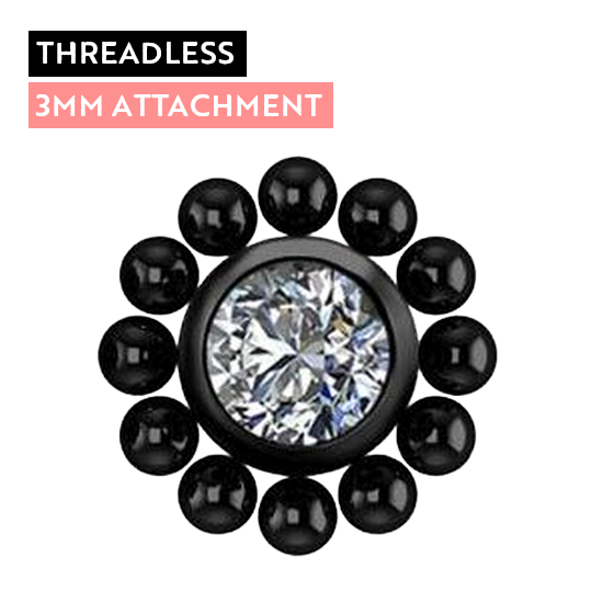 Large View Black Titanium - Premium Zirconia Ball Flower Cluster - 3mm Threadless Attachment