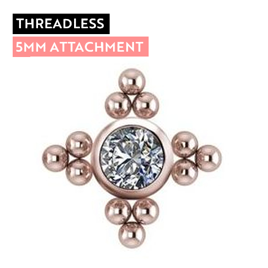 Large View Rose Gold Titanium - Premium Zirconia Cross Cluster - 5mm Threadless Attachment