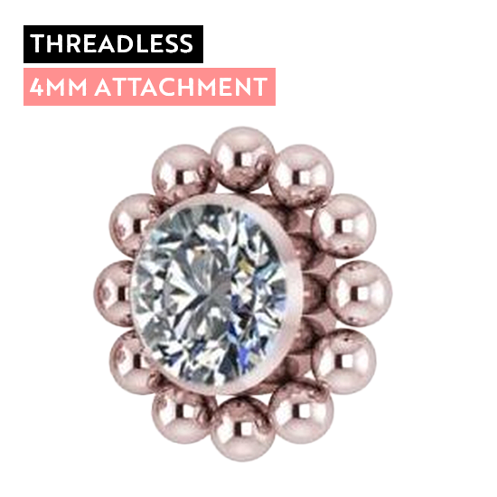 Large View Rose Gold Titanium - Premium Zirconia Ball Flower Cluster - 4mm Threadless Attachment