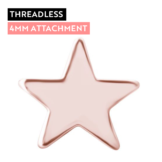 Large View Rose Gold Titanium - Star - 4mm - Threadless Attachment