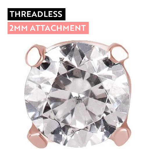 Large View Rose Gold Titanium - Round Premium Zirconia - 2mm Threadless Attachment