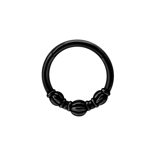 Black Steel Hinged Ring Vintage Beaded Design