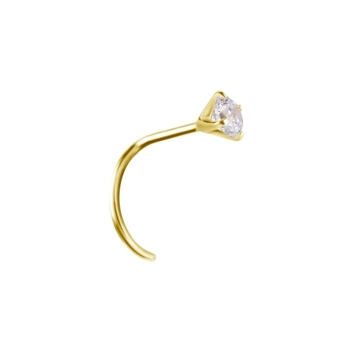 18K Gold Pigtail Nose Stud - Claw Set Premium Zirconia - 3mm