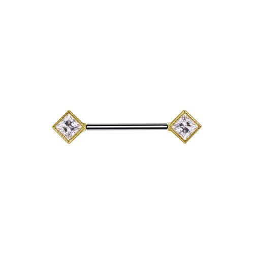 18K Gold and Titanium Threadless Nipple Bar Square - Premium Zirconia