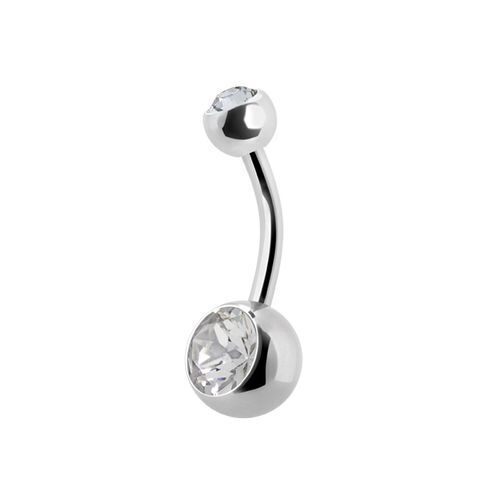 Surgical Steel Double Jewelled Mini Belly Ring - 6mm Ball