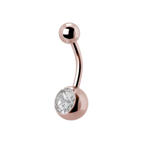 Rose Gold Steel Single Jewelled Belly Ring