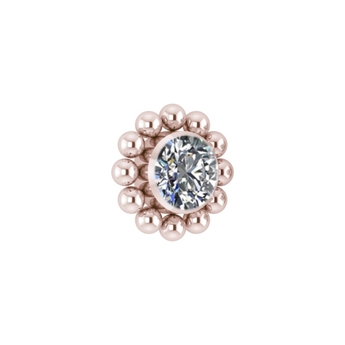 Rose Gold Titanium Attachment for Internal Thread Labret - Premium Zirconia Ball Flower Cluster - 4mm