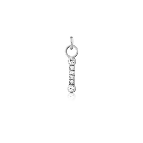Surgical Steel 6 Stone Pave Set Bar Charm - Cubic Zirconia
