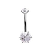 Surgical Steel Internal Thread Double Jewelled Belly Ring Pointed Premium Zirconia