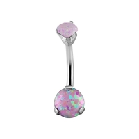 Surgical Steel Double Jewelled Opal Belly Ring - Diamond Cut Prong Setting