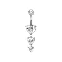 Surgical Steel Belly Ring - Cubic Zirconia Hearts 14 Gauge - 10mm