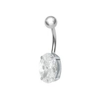 Surgical Steel Belly Ring - Oval Cubic Zirconia 14 Gauge - 10mm