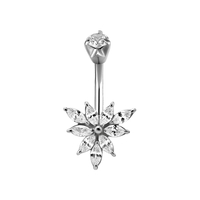 Surgical Steel Belly Ring - Cubic Zirconia Marquise 14 Gauge - 8mm
