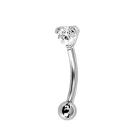 Surgical Steel Eyebrow Bar - Round Cubic Zirconia 16 Gauge - 8mm