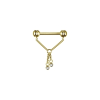 Gold Steel Nipple Bar Free Rotating Chain - Premium Crystals