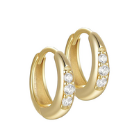 Gold Steel Hoop Earrings - Cubic Zirconia