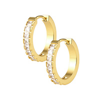 Gold Steel Huggies Hoop Earrings - Square Cubic Zirconia 20 Gauge - 12mm