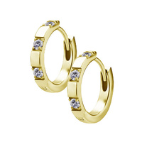 Gold Steel Huggies Hoop Earrings - Channel Set Cubic Zirconia 20 Gauge - 10mm