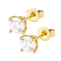 Gold Steel Ear Studs - Round Premium Zirconia