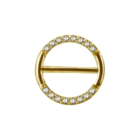 Gold Steel Nipple Ring - Premium Zirconia