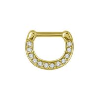 Gold Steel Septum Ring - Cubic Zirconia