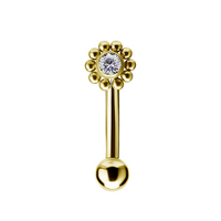 Gold Titanium Internal Thread Rook Bar- Premium Zirconia Ball Flower Cluster