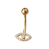 Gold Titanium Double Jewelled Belly Ring Evil Eye Cubic Zirconia