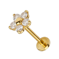 Gold Titanium - Flower - Cubic Zirconia - Threadless Labret