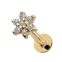 Gold Titanium - Flower Star - Cubic Zirconia - Threadless Labret