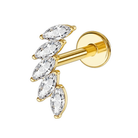 Gold Titanium - Leaf Cluster - Cubic Zirconia - Threadless Labret