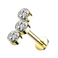 Gold Titanium - Trio Cluster - Cubic Zirconia - Threadless Labret