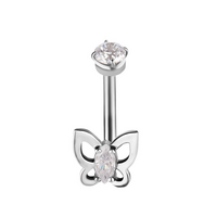 Surgical Steel Internal Thread Rook Bar - Premium Zirconia Butterfly 16 Gauge - 7mm