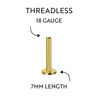 18K Gold Threadless Flat Back Labret Post 18 Gauge - 7mm