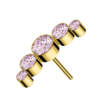Gold Titanium Threadless Attachment - Pink Cubic Zirconia Half Moon Cluster - 14 Gauge