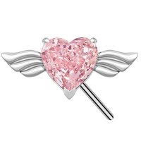 Titanium Threadless Attachment - Pink Cubic Zirconia Heart & Wings - 14 Gauge