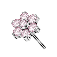 Titanium Threadless Attachment - Pink Cubic Zirconia Flower