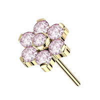 Gold Titanium Threadless Attachment - Pink Cubic Zirconia Flower