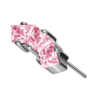 Titanium Threadless Attachment - Pink Cubic Zirconia Square Trio