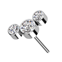 Titanium Threadless Attachment - Cubic Zirconia Bezel Set Trio