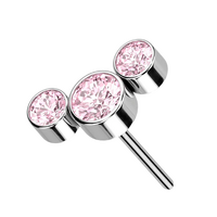 Titanium Threadless Attachment - Pink Cubic Zirconia Bezel Set Trio