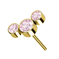 Gold Titanium Threadless Attachment - Pink Cubic Zirconia Bezel Set Trio