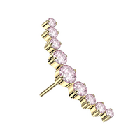 Gold Titanium Threadless Floating Belly Attachment - Pink Cubic Zirconia Clawset Cluster - 14 Gauge