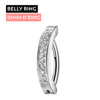 Titanium Belly 'D' Ring - Channel Set Cubic Zirconia - 14 Gauge - 10mm