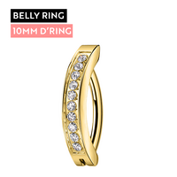 Gold Titanium Belly 'D' Ring - Channel Set Cubic Zirconia - 14 Gauge - 10mm
