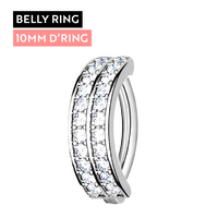 Titanium Belly 'D' Ring - Double Channel Set Cubic Zirconia - 14 Gauge - 10mm