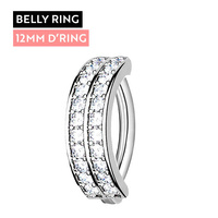 Titanium Belly 'D' Ring - Double Channel Set Cubic Zirconia - 14 Gauge - 12mm